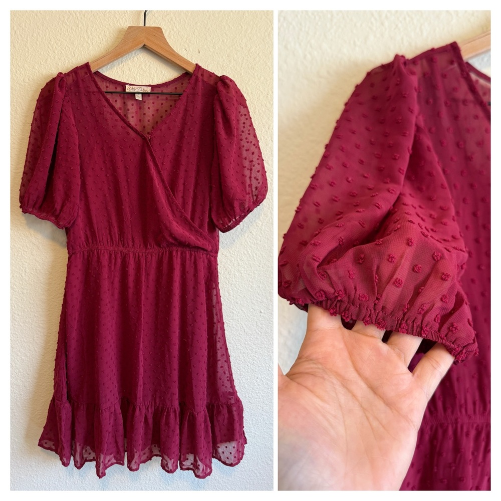 Wild Daisy Burgundy Puff Sleeve Dress- Size 16